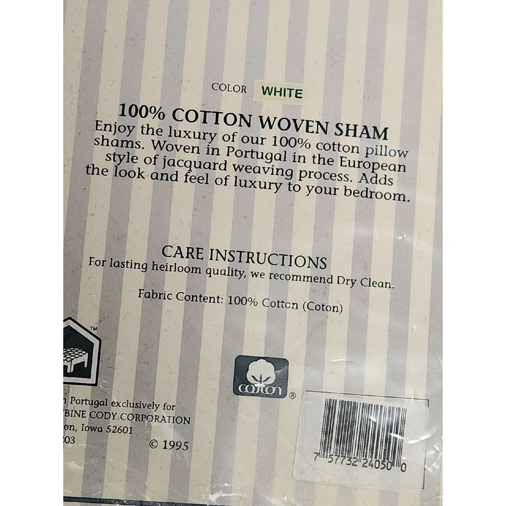 Vtg Columbine Cody Home‎ Collection Bety Pillow Sham Cotton White Standard 1995